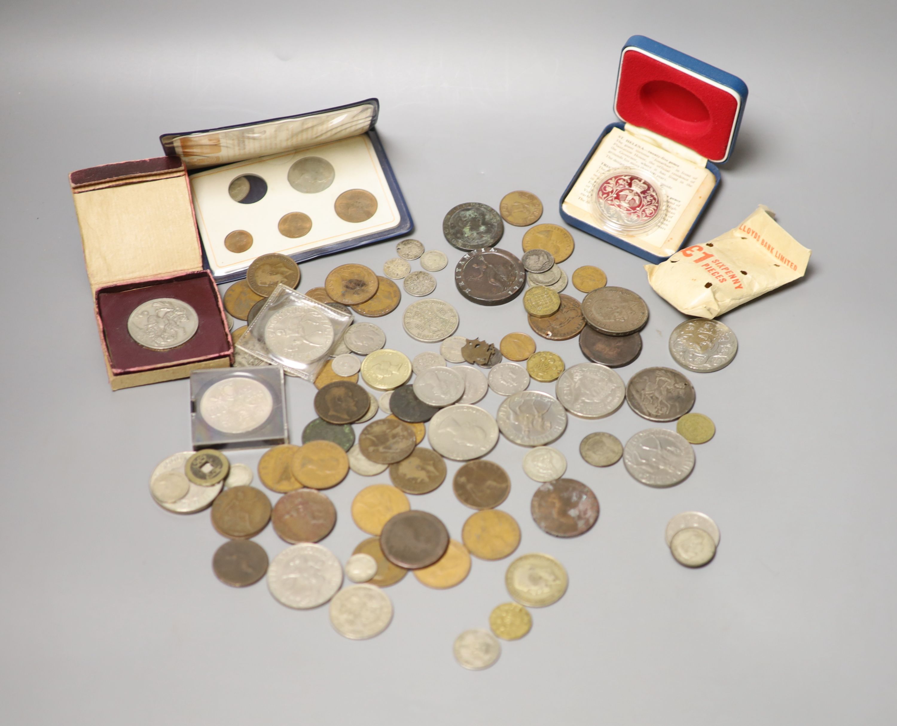 A quantity of silver proof crown and minor coins.